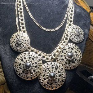 Vintage Silver-toned Chain/Round Discs Princess Necklace 17.5"